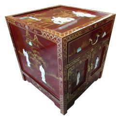 Chevet chinois rouge incrusté de nacre