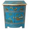 Chevet laqué bleu avec motifs paysages d'Asie