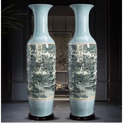 Grand vase chinois couleur céladon peint à la main