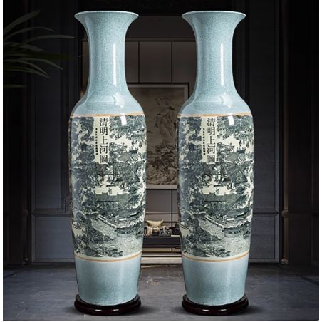 Grand vase chinois couleur céladon peint à la main