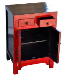 Meuble chinois rouge peint de fleurs et oiseaux