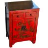 Meuble chinois rouge peint de fleurs et oiseaux