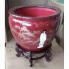 Cache pot chinois rouge avec incrustations de nacre 30cm avec support bois