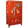 Armoire chinoise laque rouge incrustée de jade