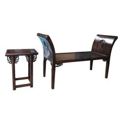 Banc en orme de style Kartini et sa sellette