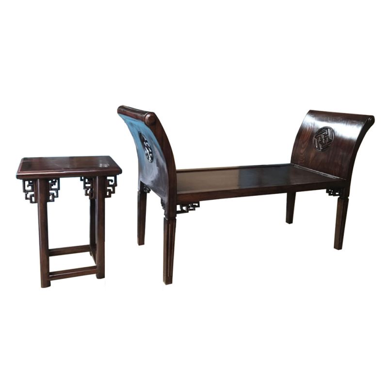 Banc en orme de style Kartini et sa sellette