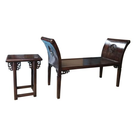 Banc en orme de style Kartini et sa sellette