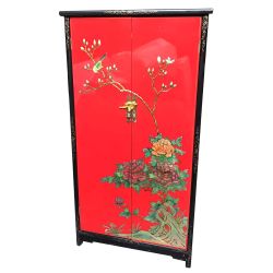Armoire chinoise laquée rouge motifs doré