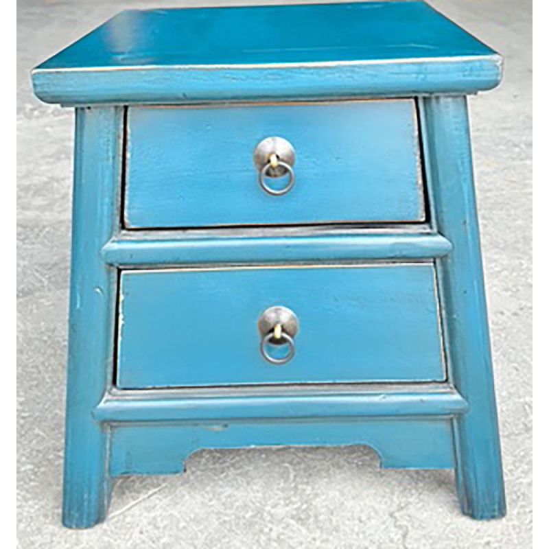 Chevet chinois bleu patiné à l'ancienne Chevet chinois bleu patiné à l'ancienne