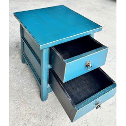 Chevet chinois bleu patiné à l'ancienne