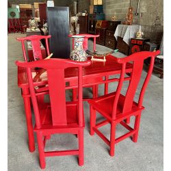 Table de cuisine chinoise et quatre chaises en teck massif