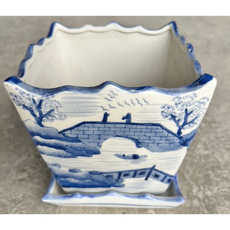 Cache pot vietnamien paysages bleus Cache pot vietnamien paysages bleus