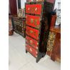 Meuble de rangement chinois laque rouge 8 portes 1 tiroir