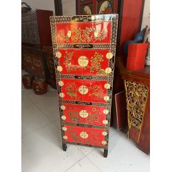 Meuble de rangement chinois laque rouge 8 portes 1 tiroir