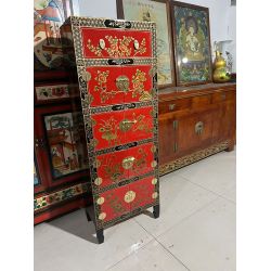 Meuble de rangement chinois laque rouge 8 portes 1 tiroir