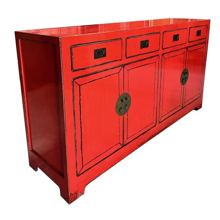 Buffet chinois rouge patine à l'ancienne