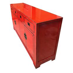 Buffet chinois rouge patine à l'ancienne