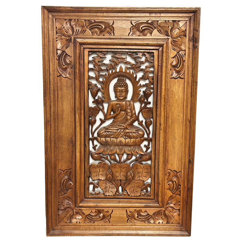 Tableau en bois sculpté de Kuan Yin