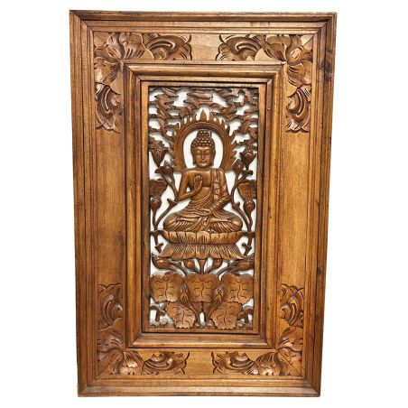 Tableau en bois sculpté de Kuan Yin