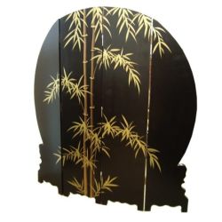 Paravent chinois rond laque dorée à la feuille