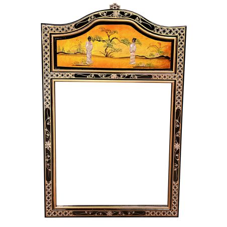 Miroir chinois laque mordorée incrusté de nacre