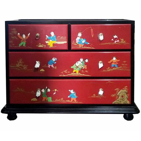 Commode chinoise laque rouge
