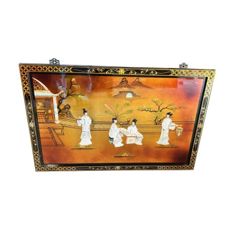 Tableau chinois mordoré incrusté de nacres