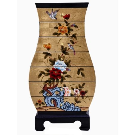 Commode oblongue - Bout de canapé doré à la feuille