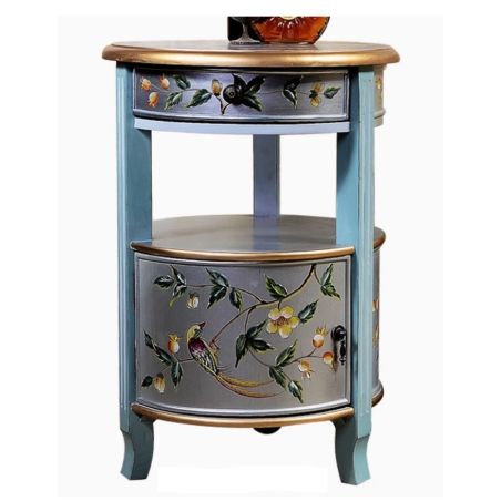 Bout de canapé laqué rond - 1 porte 1 tiroir