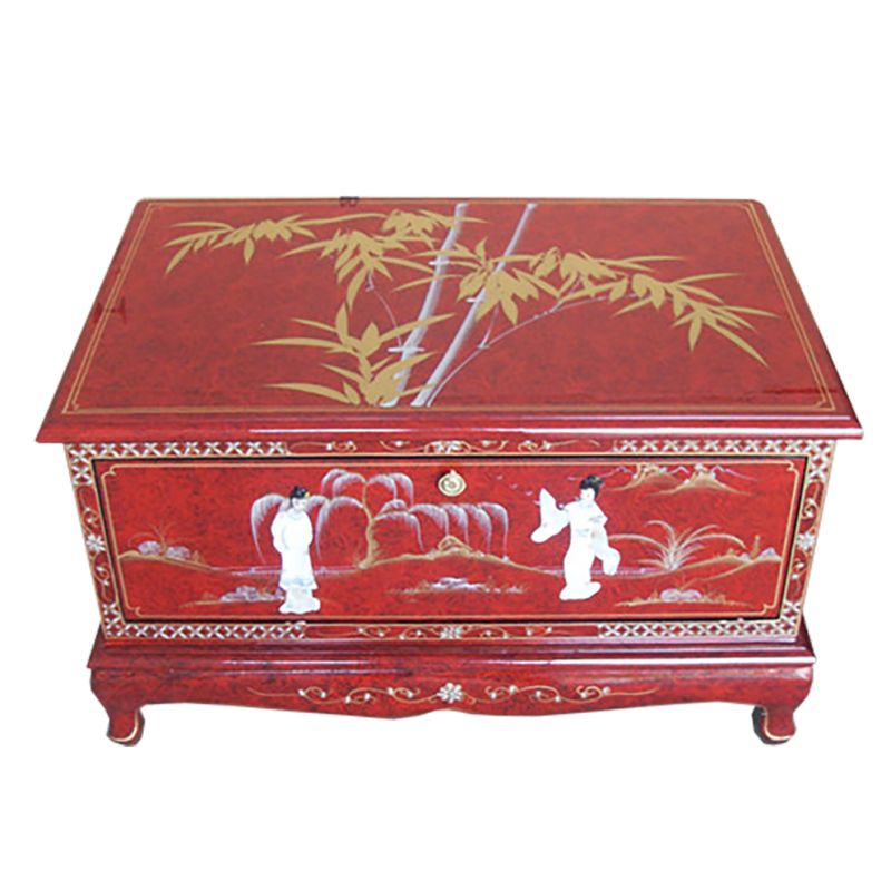 Table de salon - Bout de canapé rouge avec décorations de geishas en nacre