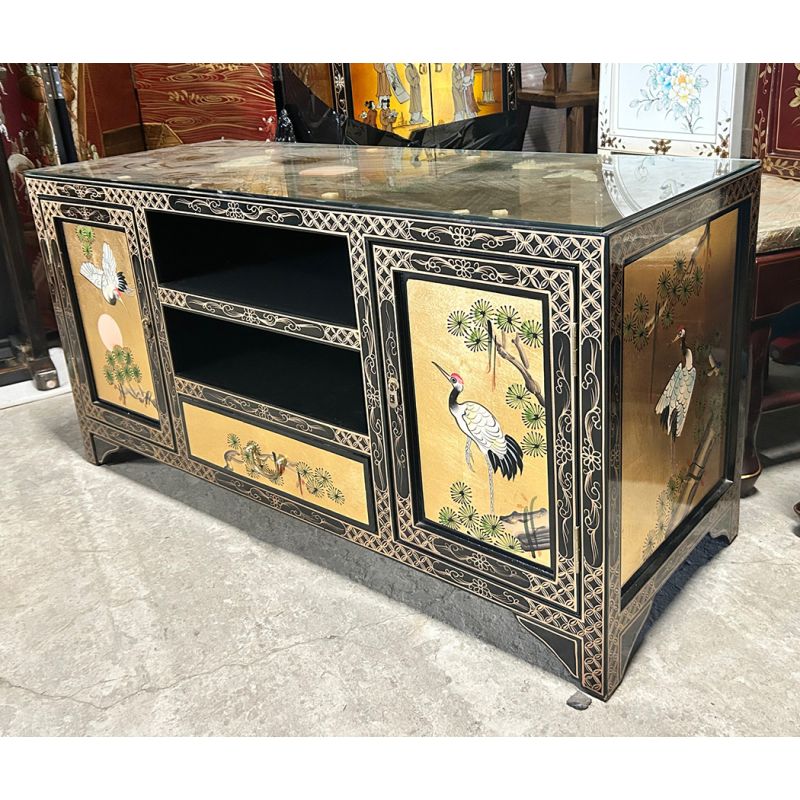 Meuble TV chinois laque dorée à la feuille