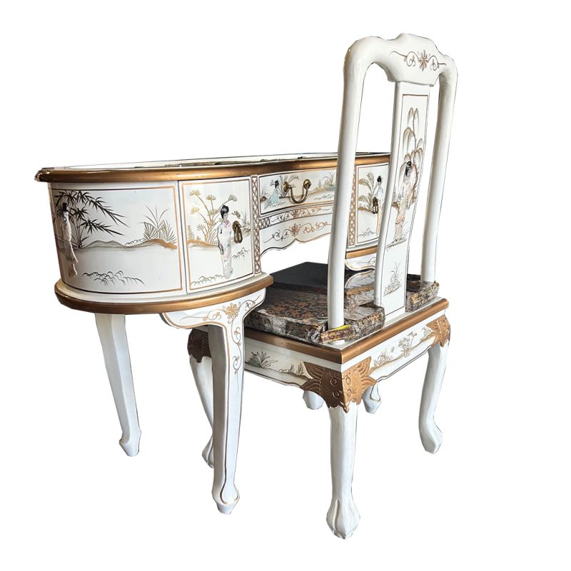 Coiffeuse laquée et sa chaise assortie