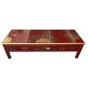 Table de salon chinoise rectangulaire rouge foncé motif paysages