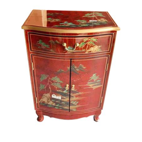 Meuble d'entrée rouge sang de boeuf - meuble chinois laqué