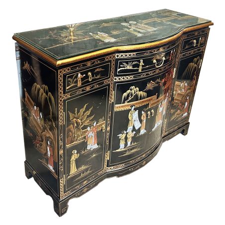 Buffet Chinois laqué noir et peint artisanalement