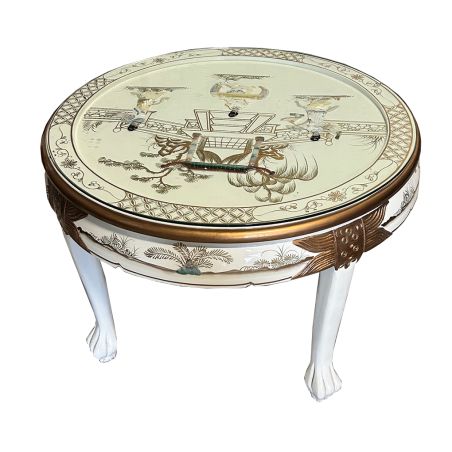 Table de salon chinoise en laque blanche décorée de geishas en nacre