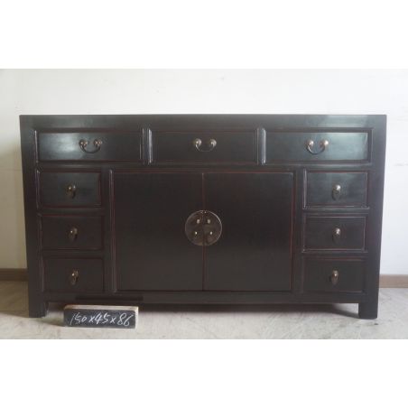 Buffet chinois noir en bois massif recyclé