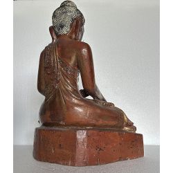 Bouddha birman ancien en bois - Mudra Bhumisparsha