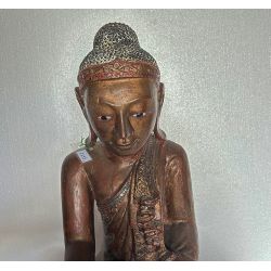 Bouddha birman ancien en bois - Mudra Bhumisparsha