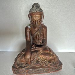 Bouddha birman ancien en bois - Mudra Bhumisparsha