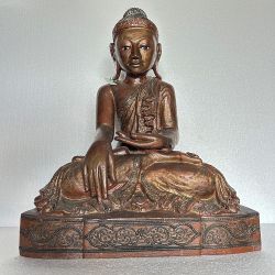 Bouddha birman ancien en bois - Mudra Bhumisparsha