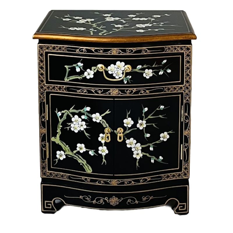 Chevet chinois laque noire fleurs de prunier