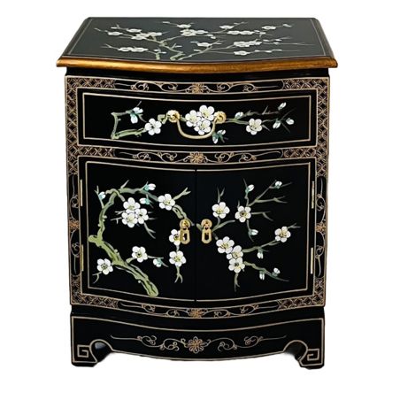 Chevet chinois laque noire fleurs de prunier