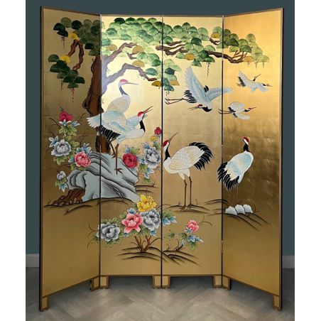 Paravent chinois - Jeux d'oiseaux grues