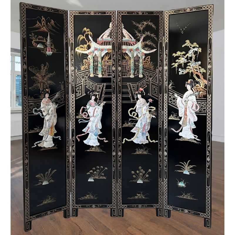 copy ofParavent chinois laque argent oiseaux grues