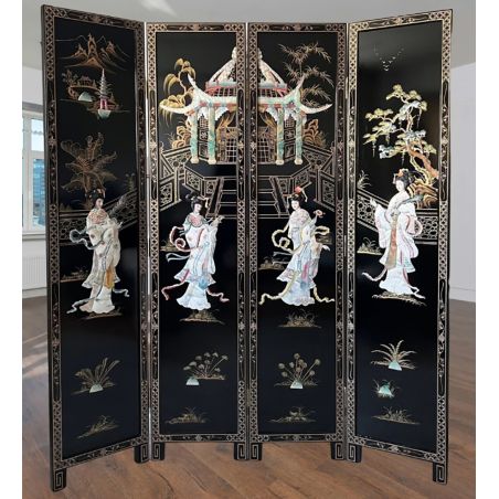 copy ofParavent chinois laque argent oiseaux grues