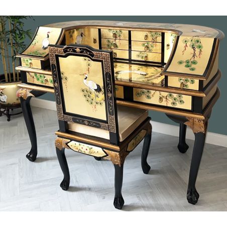 Bureau chinois laque dorée et sa chaise