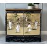Buffet chinois laque dorée à la feuille décor geishas en nacre