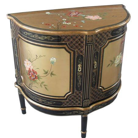 Meuble demi-lune doré à la feuille