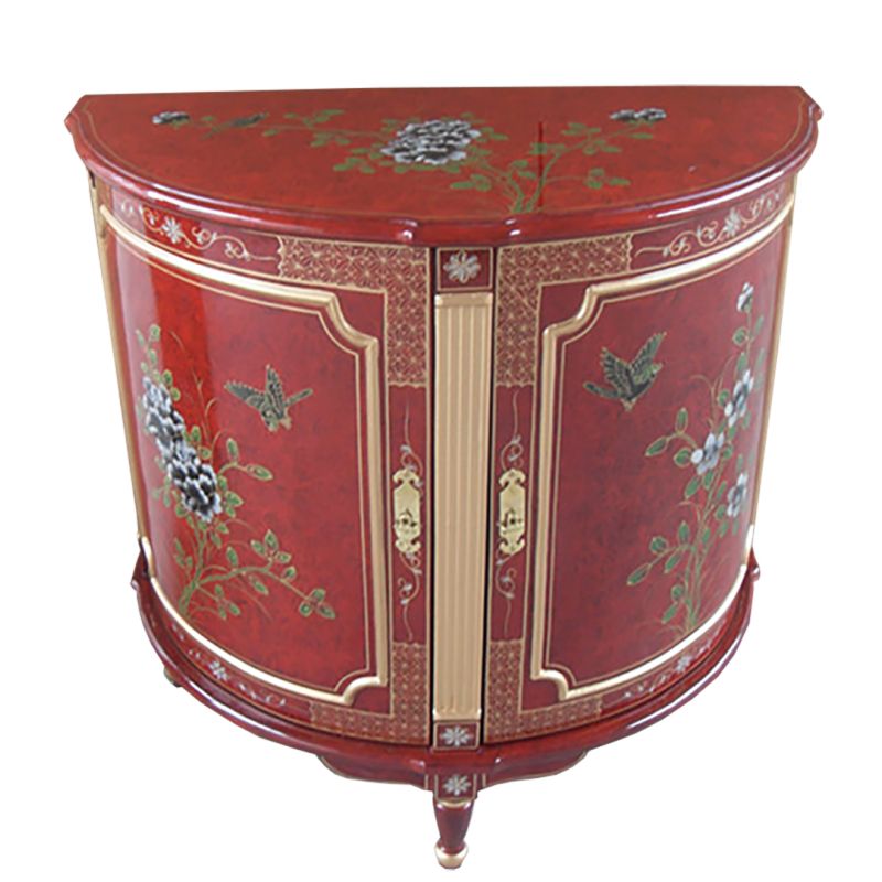 Meuble demi-lune laque rouge sang de boeuf